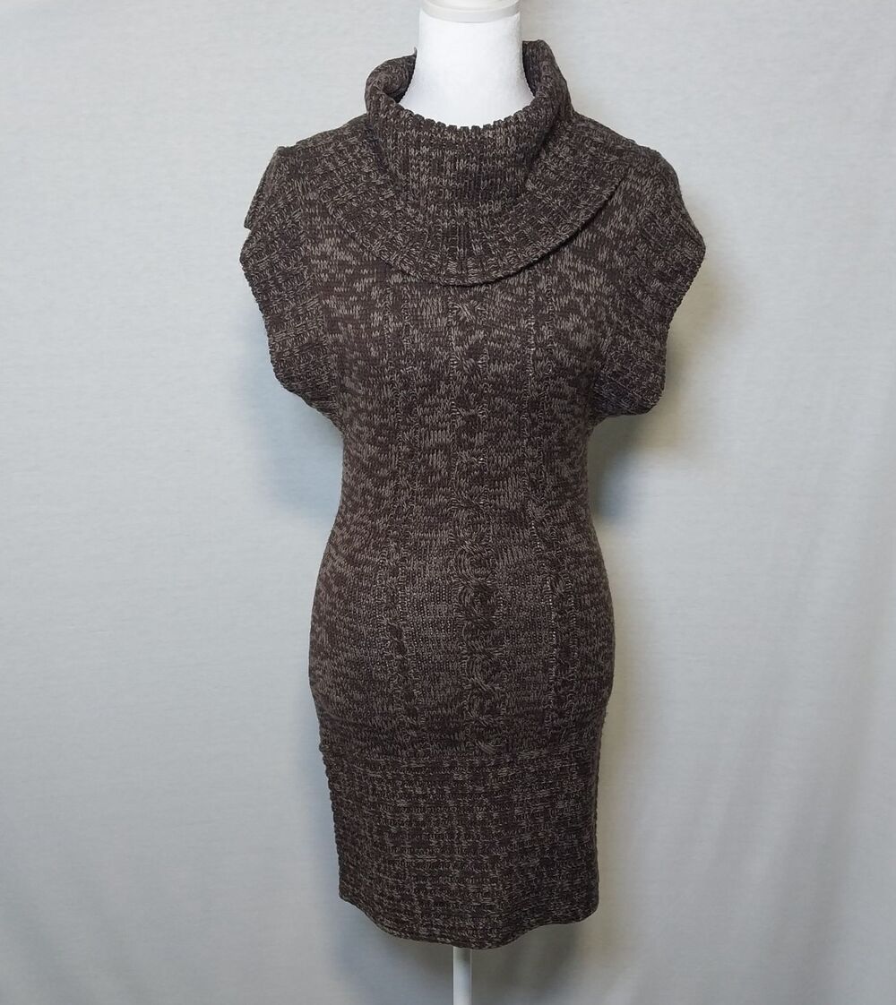 Red Paint Y2K  Womens Cowl Neck Sweater Dress Marled Brown Cap Sleeve Size M